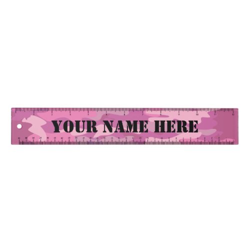 Custom pink army camo 12 inch ruler for school