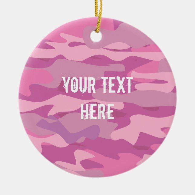 Custom pink army camo photo Christmas tree Ceramic Ornament (Front)