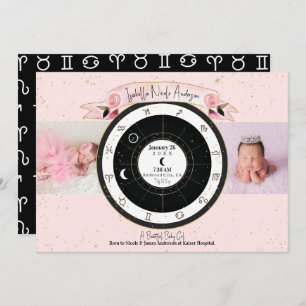 Custom Pink Astrology Sun Moon Birth Announcement