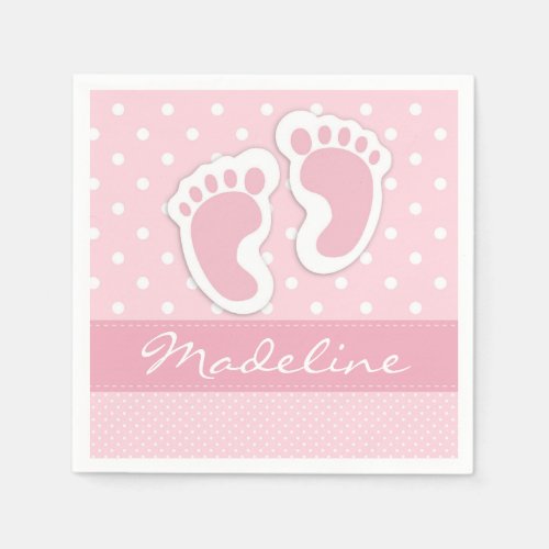 Custom Pink Baby Feet White Polkadots Pattern Paper Napkins