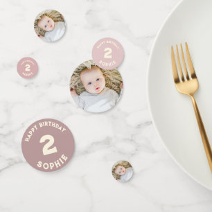 custom pink baby girl photo 2nd birthday confetti