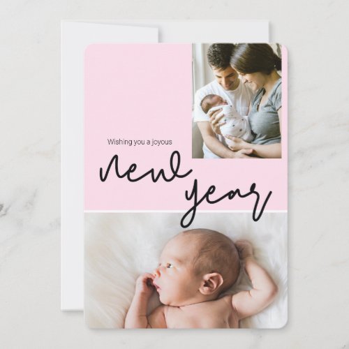 Custom Pink Baby Photo Happy New Year Holiday Card