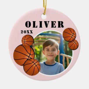 Custom Pink Basketball Ball Sports Photo Ceramic Ornament