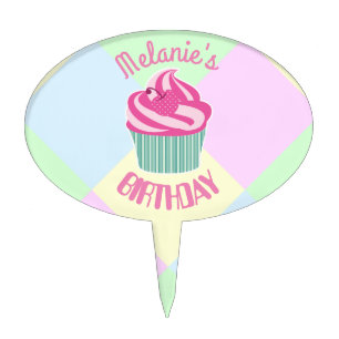 Custom Pink Birthday Cupcake Cake Topper