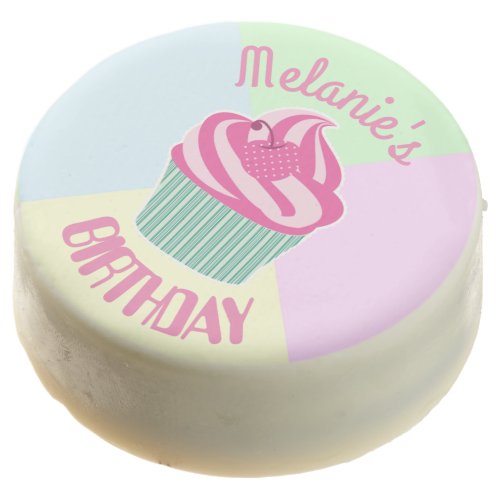 Custom Pink Birthday Cupcake Personalised Chocolate Covered Oreo