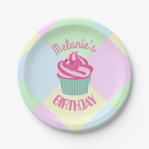 Custom Pink Birthday Cupcake Personalised Paper Plates