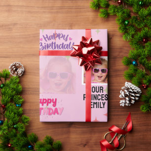 Custom Pink Birthday Design with Child Photo Wrapping Paper