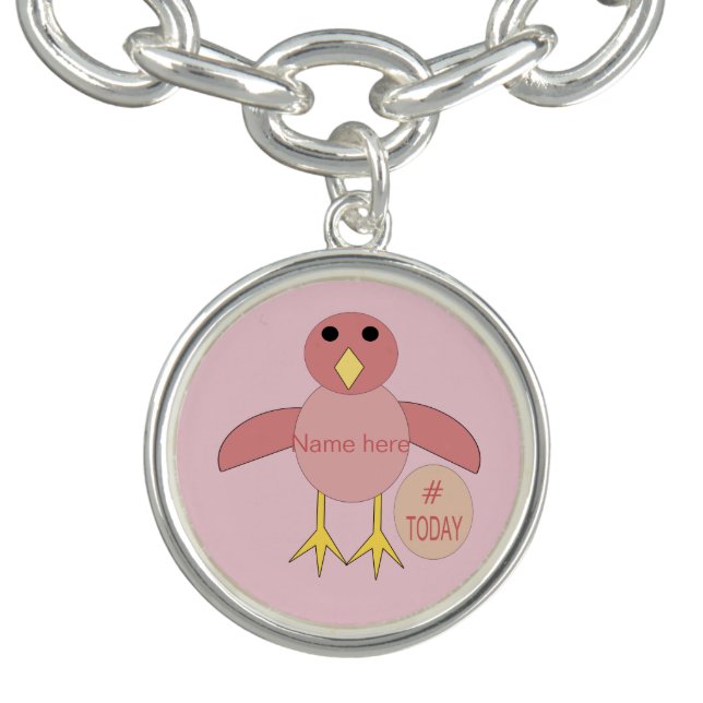 Custom Pink Birthday Girl Chick Charm Bracelet (Design)