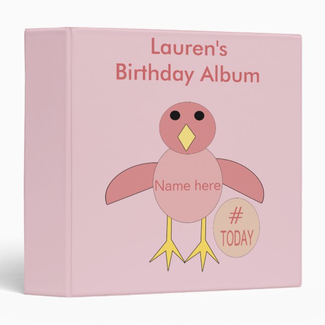 Custom Pink Birthday Girl Chick Photograph Album Binder (Front/Spine)