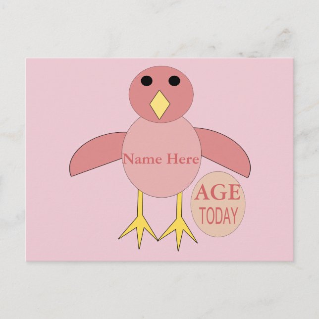 Custom Pink Birthday Girl Chick Postcard (Front)