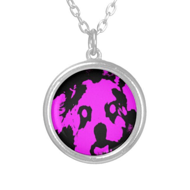 Custom Pink Black Dog Small Round Necklace (Front)