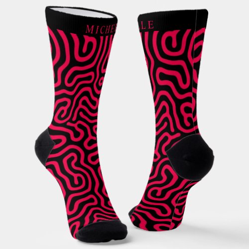 Custom Pink Black Purple Maze Geometric Pattern Socks