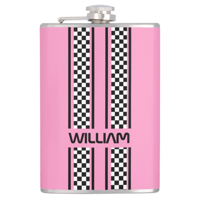 Custom pink & Black Race Sport Stripe Flask (Front)