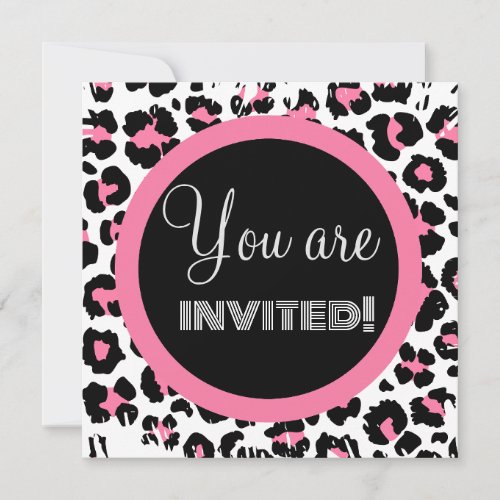 Custom Pink Black  White Cheetah Print Invitation