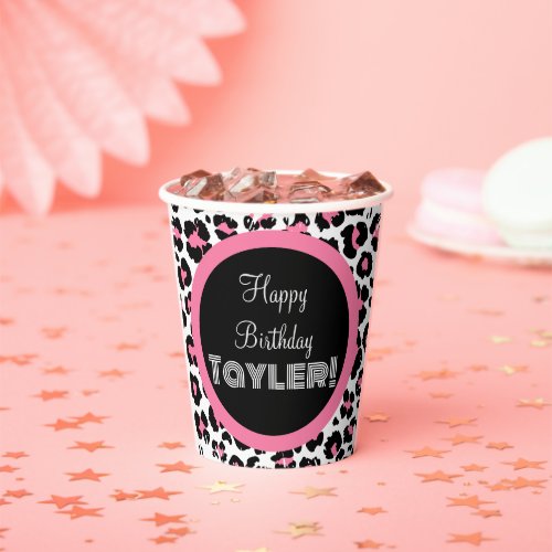 Custom Pink Black  White Cheetah Print Paper Cups