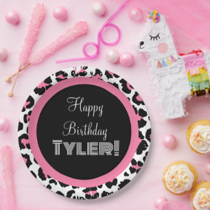 Custom Pink Black & White Cheetah Print Paper Plates