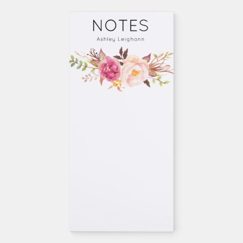 Custom Pink Bloom Flower Name or Monogram 2 Magnetic Notepad