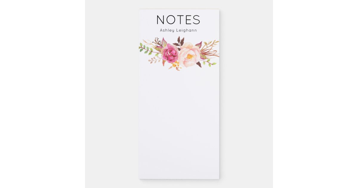 Custom Pink Bloom Flower Name or Monogram 2 Magnetic Notepad | Zazzle