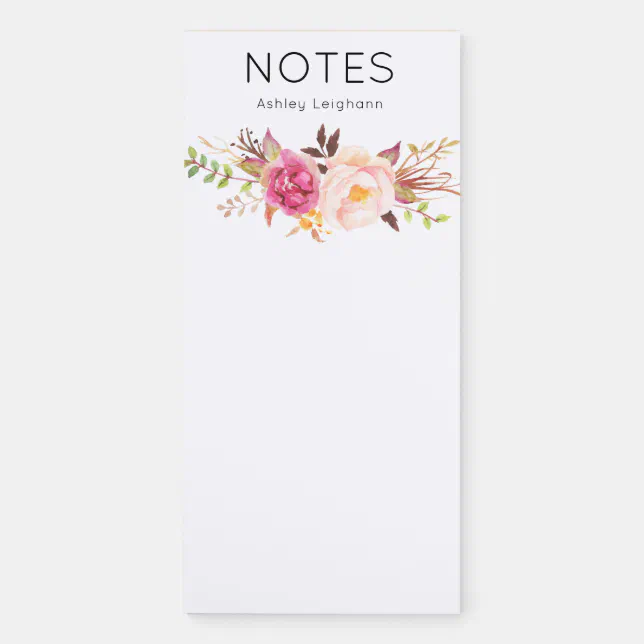 Custom Pink Bloom Flower Name or Monogram 2 Magnetic Notepad | Zazzle