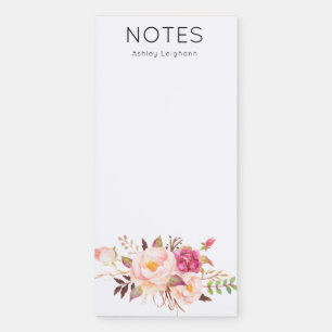 Custom Pink Bloom Flower Name or Monogram Magnetic Notepad