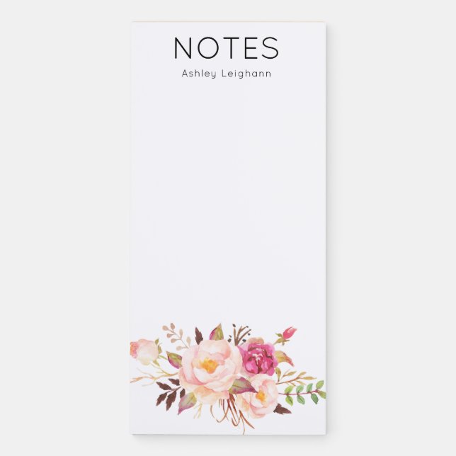 Custom Pink Bloom Flower Name or Monogram Magnetic Notepad (Front)
