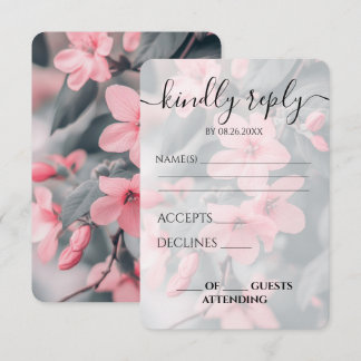 Custom Pink Blossoms Green Leaves Wedding RSVP Card