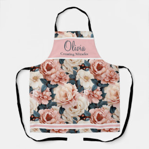 Custom Pink Blue Elegant floral Pattern Apron
