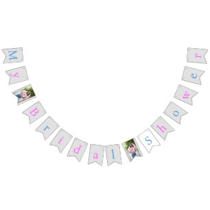 Custom Pink, Blue & Silver, My Bridal Shower Photo Bunting Flags