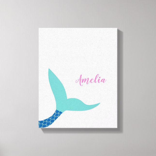 Custom Pink Blue teal Magical Mermaid Tail Kid's Canvas Print (Front)