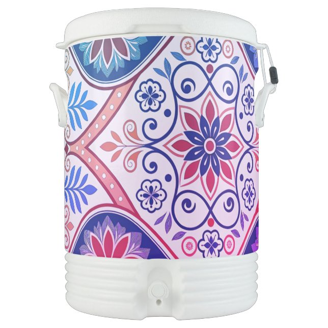 Custom Pink & Blue Tile Igloo Cooler (Front)