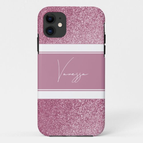 Custom pink blush sparkle stripes chic iPhone 11 case