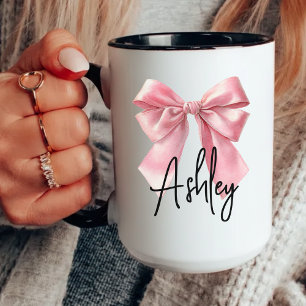 Custom Pink Bow Coffee Mug Birthday Gift for Women
