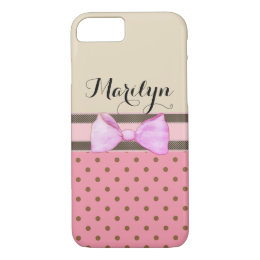 Custom Pink Bow & Dots Cell Phone Case