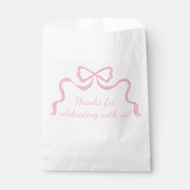 Custom Pink Bow, Pink Ribbon Party Favor Bag (Front)