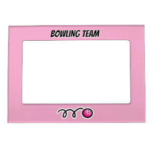 Custom pink bowling team picture frame magnet