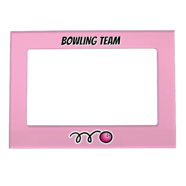 Custom pink bowling team picture frame magnet (Front)