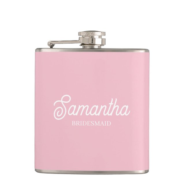 Custom Pink Bridesmaid Proposal Gift Bachelorette Flask (Front)
