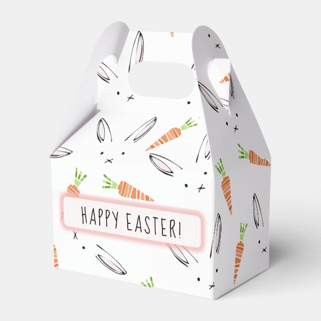 Custom Pink Bunny Rabbit and Carrot Pattern Favor Boxes (Front Side)