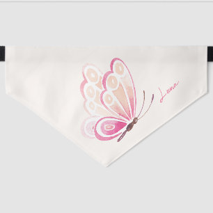 Custom Pink Butterfly Monogrammed Name Pet Bandana Collar