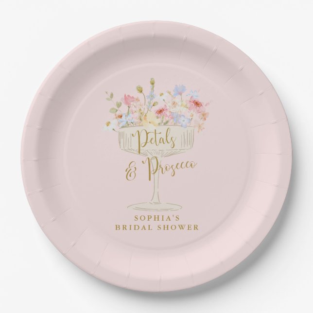 Custom pink champagne bridal shower plates (Front)