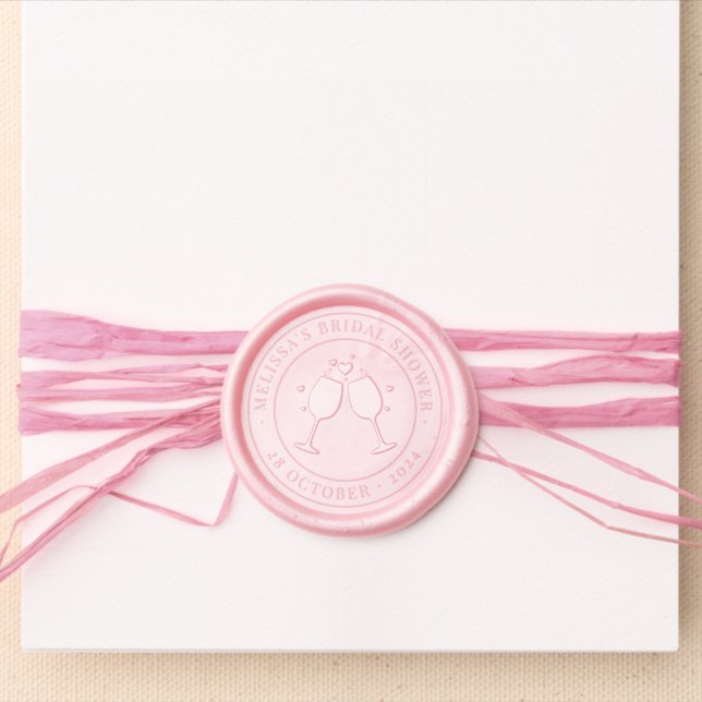 Custom Pink Champagne Glass Bridal Shower Wax Seal Sticker (Front)