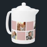 Custom Pink Checkered Photo Collage Teapot<br><div class="desc">Custom pink and white checkered photo mug. Perfect gift for your family,  grandparents,  or newlyweds. More color options available. Easily personalize our pink checkered teapot with your photos. INFO: Both portrait and landscape images will work as far as the focal point is fairly central.</div>