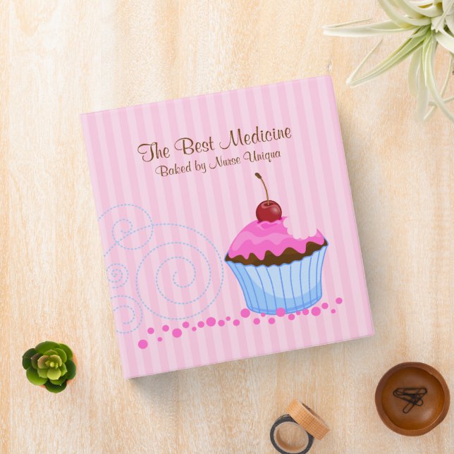 Custom Pink Cherry Cupcake Bakery 1.5 Inch Binder (In Situ)