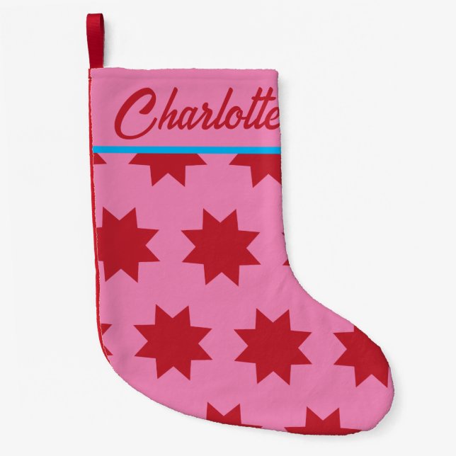 Custom Pink Christmas Stocking with Stars (Front)
