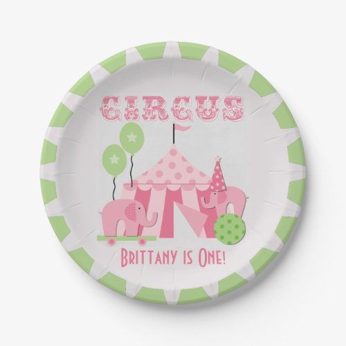 Custom Pink Circus Birthday Paper Plates