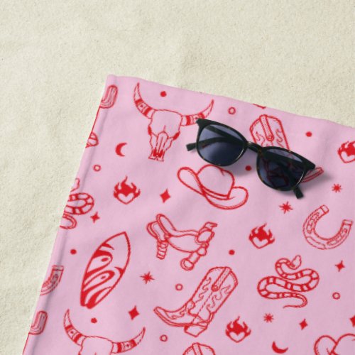 Custom Pink Coastal Cowgirl Bachelorette Party Beach Towel