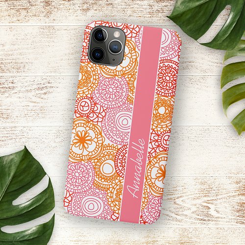 Custom Pink Coral Red Orange Floral Art Pattern iPhone 11 Pro Max Case