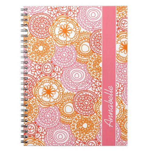 Custom Pink Coral Red Orange Floral Art Pattern Notebook