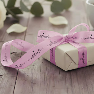 Custom Pink cut and sew signature name satin tag Satin Ribbon
