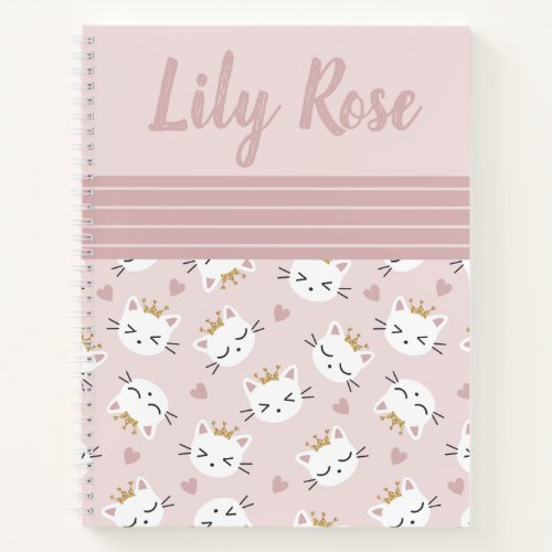 Custom Pink Cute Cat Pattern Kids Notebook